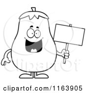 Poster, Art Print Of Black And White Eggplant Mascot Holding A Sign