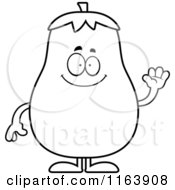 Cartoon Of A Waving Eggplant Mascot Vector Outlined Coloring Page