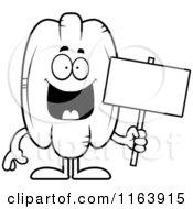 Black And White Pecan Mascot Holding A Sign