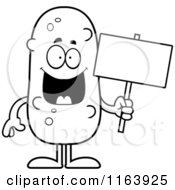 Cartoon Of A Pickle Mascot Holding A Sign Vector Outlined Coloring Page