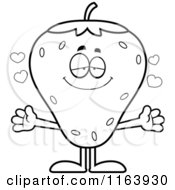 Cartoon Of A Loving Strawberry Mascot Vector Outlined Coloring Page