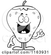 Cartoon Of A Strawberry Mascot With An Idea Vector Outlined Coloring Page