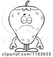 Cartoon Of A Depressed Strawberry Mascot Vector Outlined Coloring Page