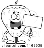 Poster, Art Print Of Black And White Strawberry Mascot Holding A Sign