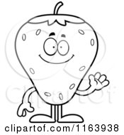 Cartoon Of A Waving Strawberry Mascot Vector Outlined Coloring Page