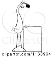 Cartoon Of A Flamingo Mascot With A Sign Vector Outlined Coloring Page by Cory Thoman