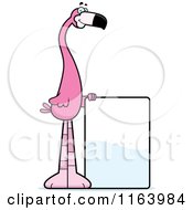 Cartoon Of A Pink Flamingo Mascot With A Sign Royalty Free Vector Clipart