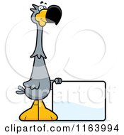 Cartoon Of A Dodo Bird Mascot With A Sign Royalty Free Vector Clipart