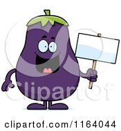 Poster, Art Print Of Purple Eggplant Mascot Holding A Sign