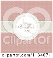 Clipart Of A Retro Happy Valentines Day Greeting Over A Ribbon On Pink Polka Dots Royalty Free Vector Illustration