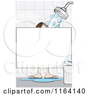 Poster, Art Print Of Man Showering With Sandals On In A Locker Room With Copyspace