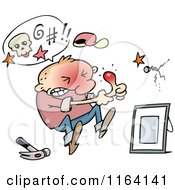 Cartoon Of A Man Holding His Throbbing Thumb After Hitting It With A Hammer Royalty Free Vector Clipart by gnurf #COLLC1164141-0050