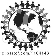 Cartoon Of A Network Of Black And White People Standing Around The World Royalty Free Vector Clipart by Johnny Sajem
