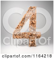 Poster, Art Print Of 3d Orange Number 4 Composed Of Fours On Gray