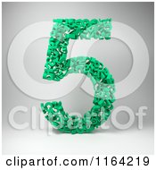 3d Green Number 5 Composed Of Fives On Gray