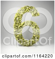 Poster, Art Print Of 3d Yellow Number 6 Composed Of Sixes On Gray