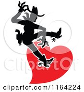 Cartoon Of A Silhouetted Cowboy Riding A Red Heart Royalty Free Vector Clipart by Zooco