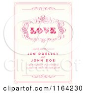 Distressed Beige Wedding Invitation With Love Pink Swirls And Sample Text