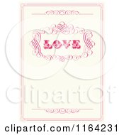 Poster, Art Print Of Distressed Beige Wedding Invitation With Love Pink Swirls And Copyspace