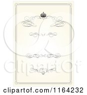 Clipart Of A Vintage Beige Wedding Invitation With A Crown Swirls And Copyspace Royalty Free Vector Illustration
