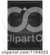 Clipart Of A Vintage Black And White Wedding Invitation With A Crown Swirls And Copyspace Royalty Free Vector Illustration
