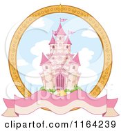 Fairy Tale Castle In A Gold Frame With A Blank Banner