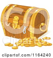 Wooden Treasure Chest With Pearls And Gold Coins