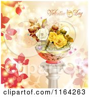 Poster, Art Print Of Valentines Day Background With Text And Potted Roses On A Pillar