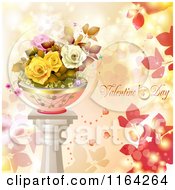 Poster, Art Print Of Valentines Day Background With Text And Potted Roses On A Pillar 2