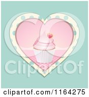 Clipart Of A Valentine Cupcake Inside A Beige And Blue Polka Dot Heart Royalty Free Vector Illustration