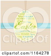Clipart Of A Hanging Easter Egg With Text Over Blue Ribbon And Stripes Royalty Free Vector Illustration