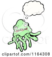 Cartoon Of A Thinking Green Jellyfish Royalty Free Vector Illustration