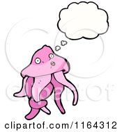 Cartoon Of A Thinking Pink Jellyfish Royalty Free Vector Illustration