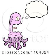 Cartoon Of A Thinking Pink Jellyfish Royalty Free Vector Illustration