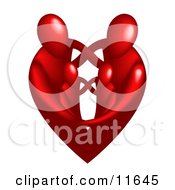 Family Of Four Embracing And Forming The Shape Of A Red Heart Clipart Illustration by AtStockIllustration