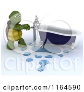 Poster, Art Print Of 3d Plumber Tortoise Fixing A Leaky Bath Tub Pipe