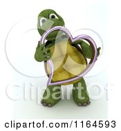 Poster, Art Print Of 3d Tortoise Holding A Pink Metallic Valentine Heart