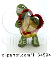 Poster, Art Print Of 3d Tortoise Holding A Red Metallic Valentine Heart