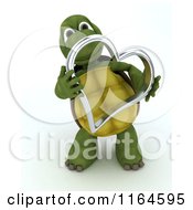 Poster, Art Print Of 3d Tortoise Holding A Silver Metallic Valentine Heart
