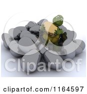 Poster, Art Print Of 3d Tortoise Holding A Gold Egg In A Pile Of Silver Easter Eggs