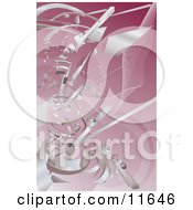 Silver Technology Scraps Exploding Over Pink Clipart Illustration