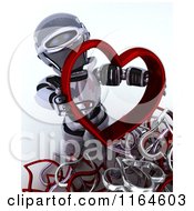 Poster, Art Print Of 3d Robot Holding A Red Valentine Heart With Others At His Feet