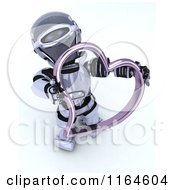 Poster, Art Print Of 3d Robot Holding A Pink Valentine Heart