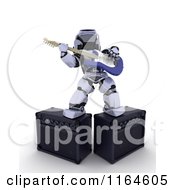 Poster, Art Print Of 3d Robot Playing An Electric Guitar And Standing On Amps