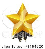 Clipart Of A 3d Gold Star And Black Ribbon Award Royalty Free Vector Illustration
