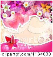 Poster, Art Print Of Wedding Or Valentines Day Background With Hearts And Flowers Around Copyspace