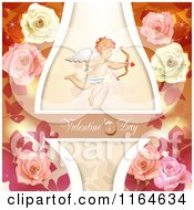 Clipart Of A Valentines Day Background With Cupid Roses And Text Royalty Free Vector Illustration by merlinul