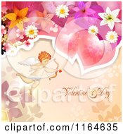 Poster, Art Print Of Valentines Day Background With Cupid Roses Text And Flowers