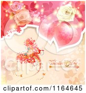Clipart Of A Valentines Day Background With Hearts Roses And A Butterfly Royalty Free Vector Illustration