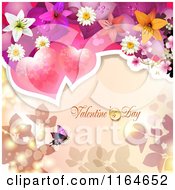Clipart Of A Valentines Day Background With Hearts Flowers And A Butterfly Royalty Free Vector Illustration